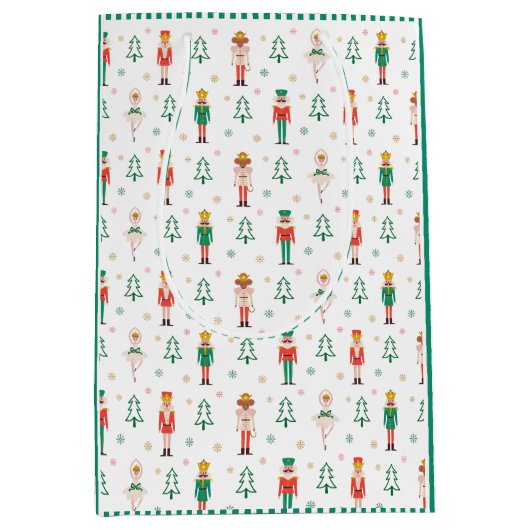 Festive Christmas Nutcracker Green Striped ミディアムペーパーバッグ (正面)