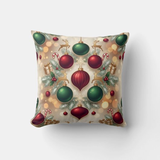 Festive Christmas Ornaments Holiday Throw Pillow クッション (正面)