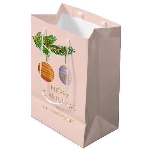 Festive Christmas Ornaments Personalized ミディアムペーパーバッグ (正面アングル)