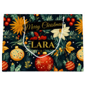 Festive Christmas Ornaments with Name Area ラージペーパーバッグ (正面)