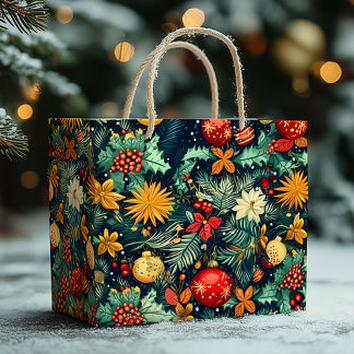 Festive Christmas Ornaments with Name Area ラージペーパーバッグ