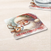 Festive Christmas Paper Coaster Santa Claus Rudolp スクエアペーパーコースター (アングル)