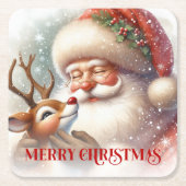 Festive Christmas Paper Coaster Santa Claus Rudolp スクエアペーパーコースター (正面)