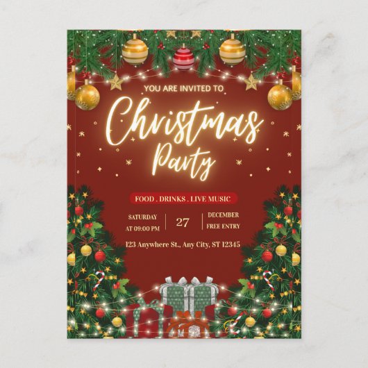 Festive Christmas Party Invitation ポストカード (正面)