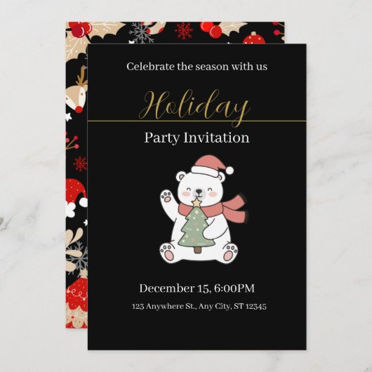 Festive Christmas Party Invitation 招待状 (正面/裏面)