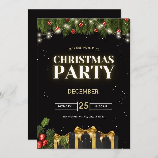 Festive Christmas Party Invitation 招待状 (正面/裏面)
