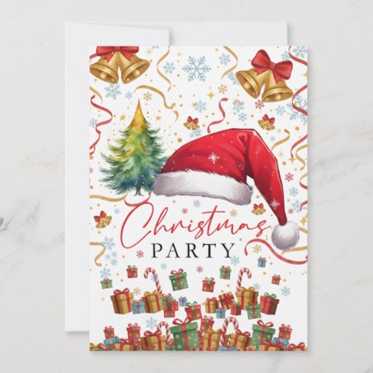 Festive Christmas Party Invitation Red Santa Hat 招待状 (裏面)