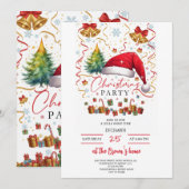 Festive Christmas Party Invitation Red Santa Hat 招待状 (正面/裏面)