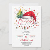 Festive Christmas Party Invitation Red Santa Hat 招待状 (正面)