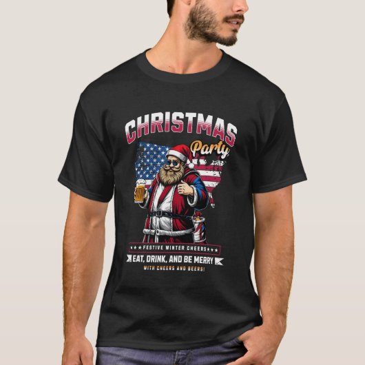 Festive Christmas Party T-Shirt with Santa Tシャツ (正面)