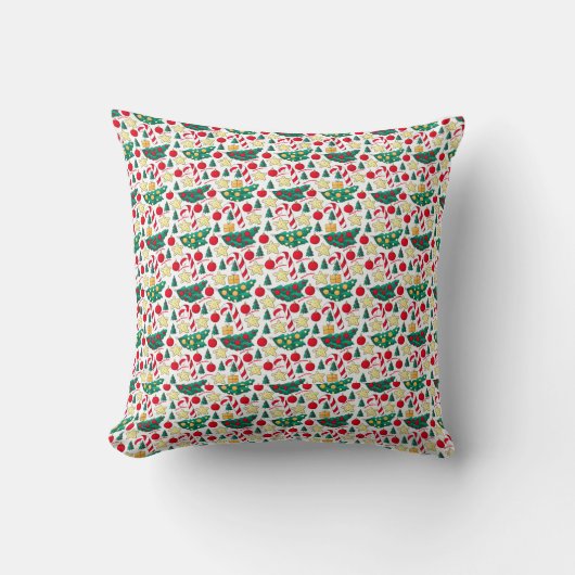 Festive Christmas Pattern Throw Pillow クッション (正面)