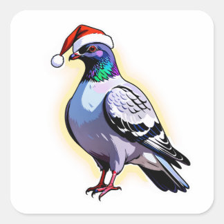 Festive Christmas Pigeon Illustration 🕊️ スクエアシール