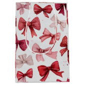 Festive Christmas Pink & Red Bows Gift Bag ミディアムペーパーバッグ (正面)