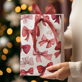 Festive Christmas Pink & Red Bows Gift Bag ミディアムペーパーバッグ
