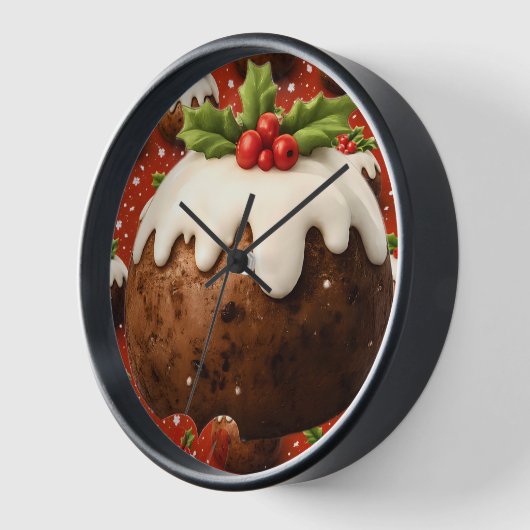 Festive Christmas pudding round wall clock 壁時計 (傾斜)