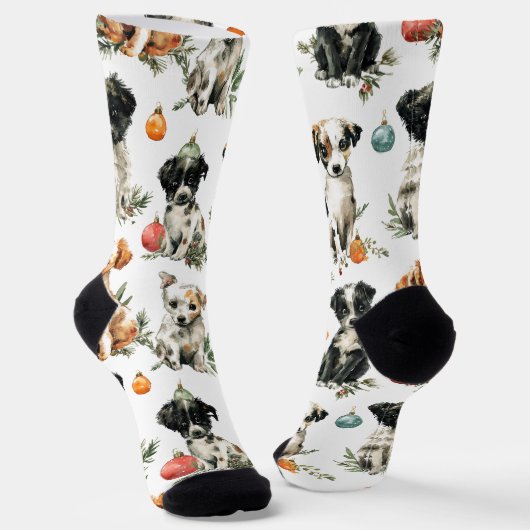 Festive Christmas Puppy Socks for Family ソックス (傾斜あり)