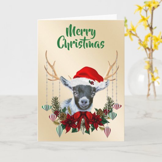 Festive Christmas Pygmy Goat Kid カード (黄色い花)