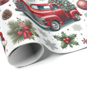Festive Christmas Red Truck Pattern  ラッピングペーパー (ロールコーナー)