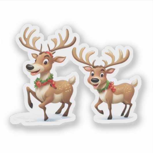 Festive Christmas Reindeer シール (正面)