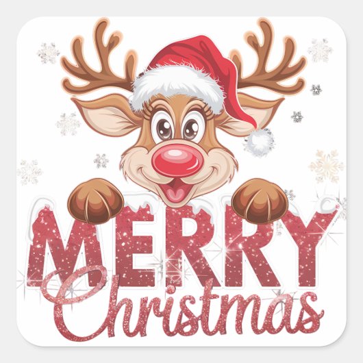 Festive Christmas Reindeer Home/Small Business スクエアシール (正面)