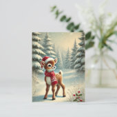 Festive Christmas Reindeer in Snowy Forest シーズンポストカード (スタンド正面)