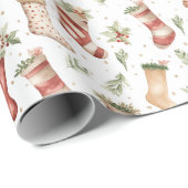 Festive Christmas Retro Christmas Stockings ラッピングペーパー (ロールコーナー)
