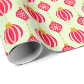Festive Christmas Retro Ornaments Red Pink Mint ラッピングペーパー (ロールコーナー)