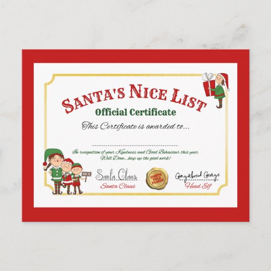 Festive Christmas Santa's Nice list  シーズンポストカード (正面)