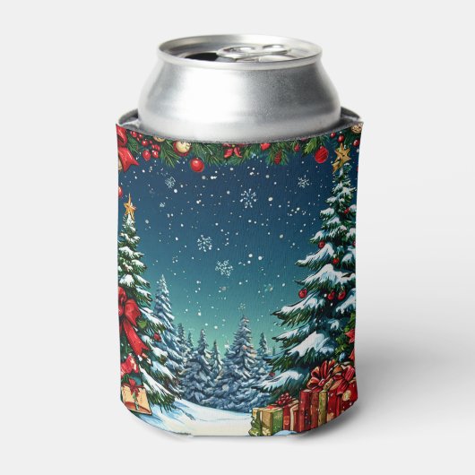 Festive Christmas Scene with Snowy Trees 缶クーラー (缶正面)
