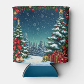 Festive Christmas Scene with Snowy Trees 缶クーラー (正面)