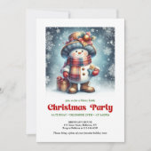 Festive Christmas snowman invite kids editable 招待状 (正面)