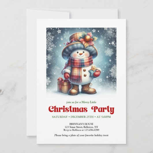 Festive Christmas snowman invite kids editable 招待状 (正面)