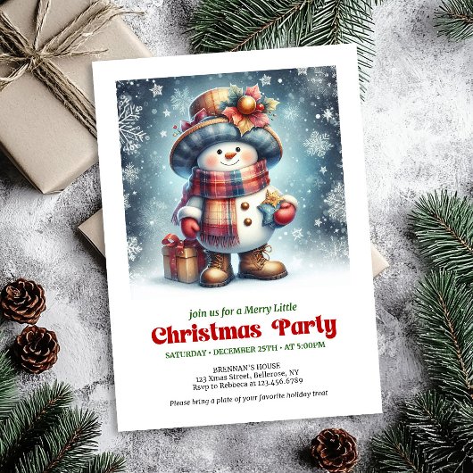 Festive Christmas snowman invite kids editable 招待状