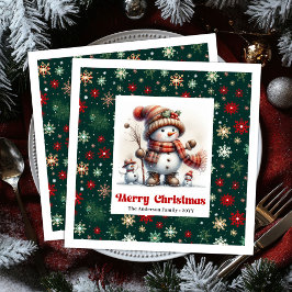Festive Christmas Snowman Napkins Editable Kids 