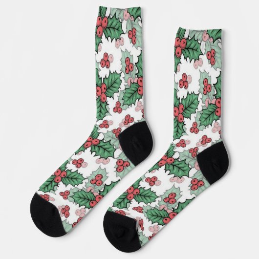 Festive Christmas Socks on White – Holiday Cheer ソックス (左)