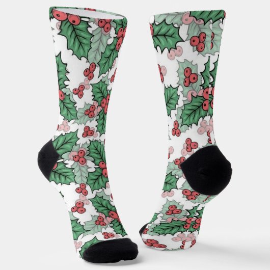 Festive Christmas Socks on White – Holiday Cheer ソックス (傾斜あり)