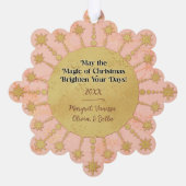Festive Christmas Star: Pink and Gold Photo オーナメントカード (裏面)