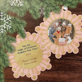 Festive Christmas Star: Pink and Gold Photo オーナメントカード