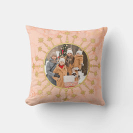 Festive Christmas Star: Pink and Gold Photo クッション