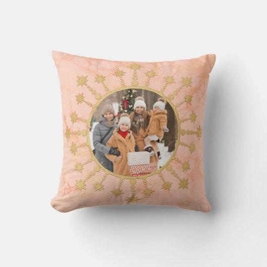 Festive Christmas Star: Pink and Gold Photo クッション (正面)