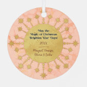 Festive Christmas Star: Pink and Gold Photo メタルオーナメント (裏面)