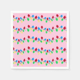 Festive Christmas String Lights on Pink スタンダードカクテルナプキン