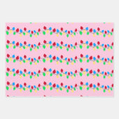 Festive Christmas String Lights on Pink ラッピングペーパーシート (正面)