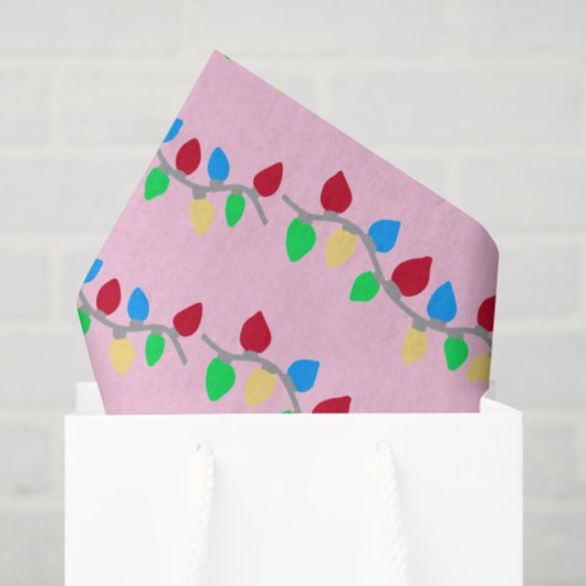 Festive Christmas String Lights on Pink 薄葉紙 (ギフトバッグ)