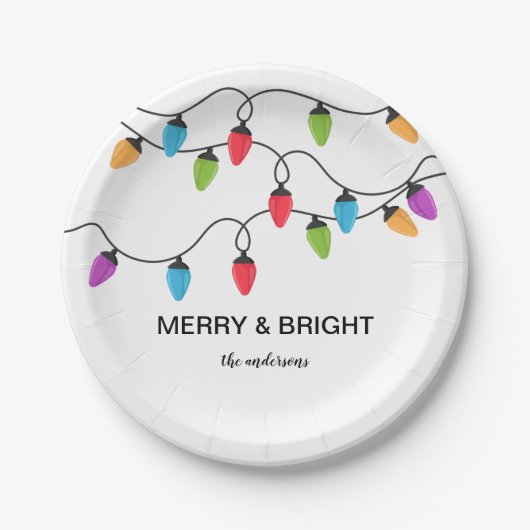 Festive Christmas String Lights Personalized ペーパープレート (正面)