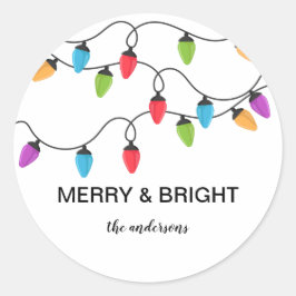 Festive Christmas String Lights Personalized ラウンドシール