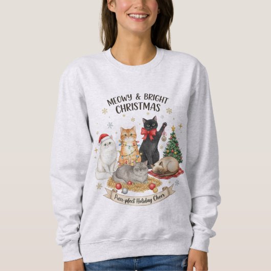 Festive Christmas Sweatshirt Gift for Cat Lovers スウェットシャツ (正面)