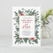 Festive Christmas Theme Floral Frame Holiday Party 招待状 (スタンド正面)