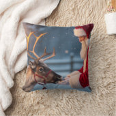 Festive Christmas Throw Pillow, Reindeer & Snowman クッション (ブランケット)