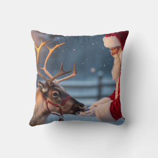 Festive Christmas Throw Pillow, Reindeer & Snowman クッション